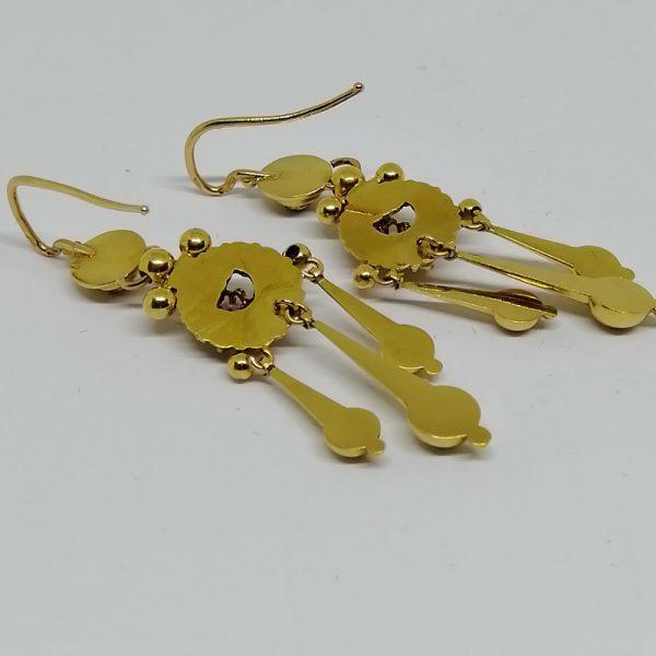 boucles d'oreilles pendantes en or avec améthystes et perles fines vers 1860-80