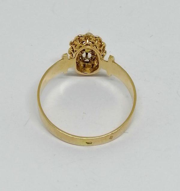 bague en or rosé avec demi-perles fines et roses de diamants vers 1870