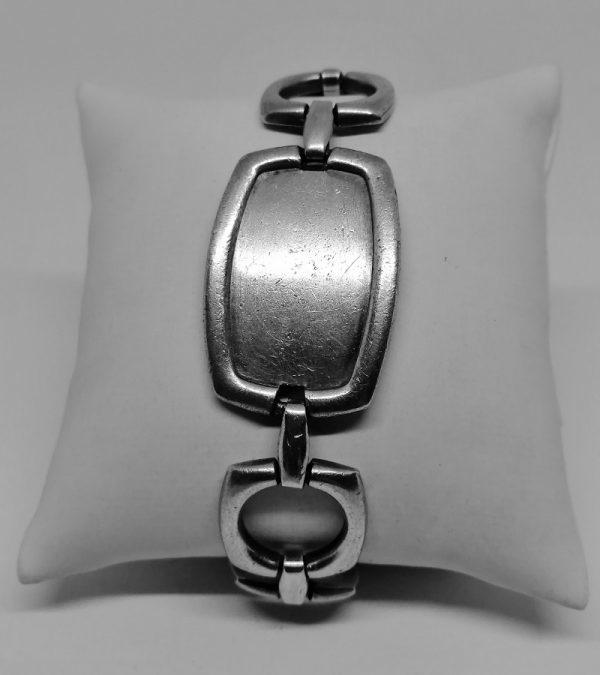 bracelet argent maillon carré ajouré avec plaque à graver vintage vers 1960-70