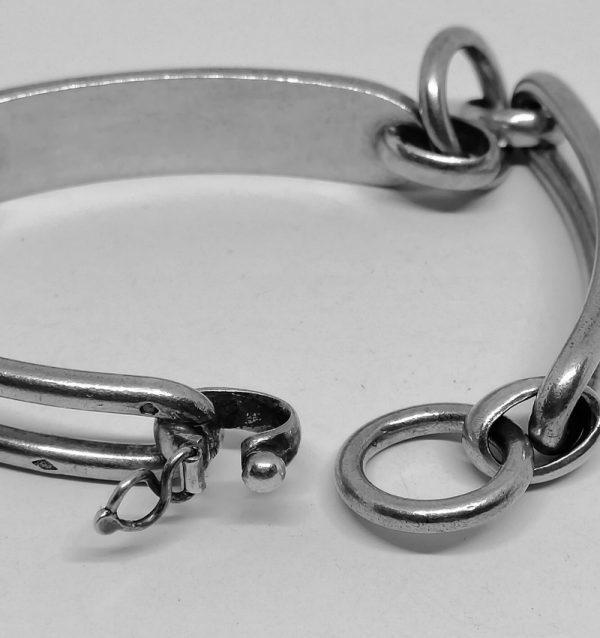 bracelet argent avec maillon long et rond et plaque à graver vintage vers 1960-80.