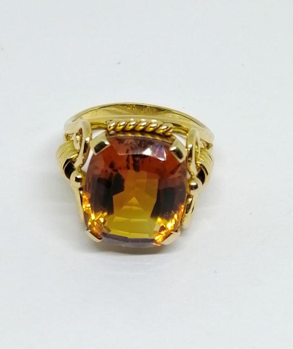 bague en or avec citrine madère vers 1940-50