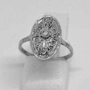 BAGUE OR GRIS ART DECO AVEC ROSES DE DIAMANTS