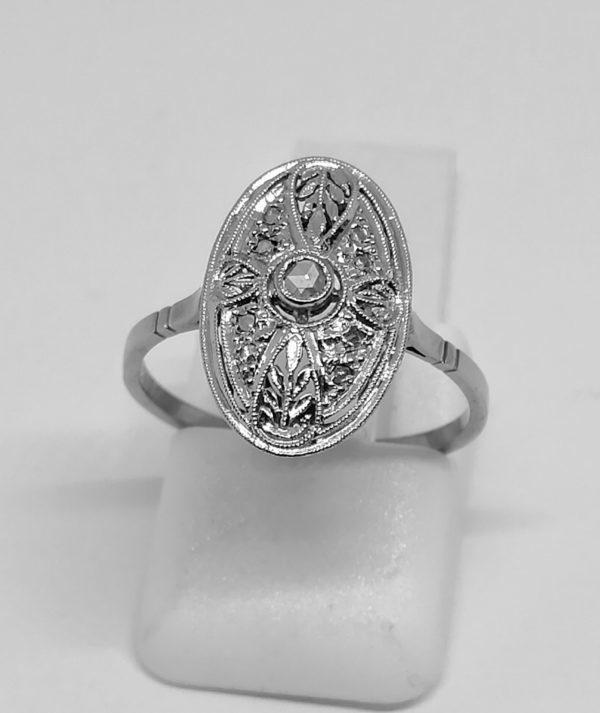 BAGUE OR GRIS ART DECO AVEC ROSES DE DIAMANTS