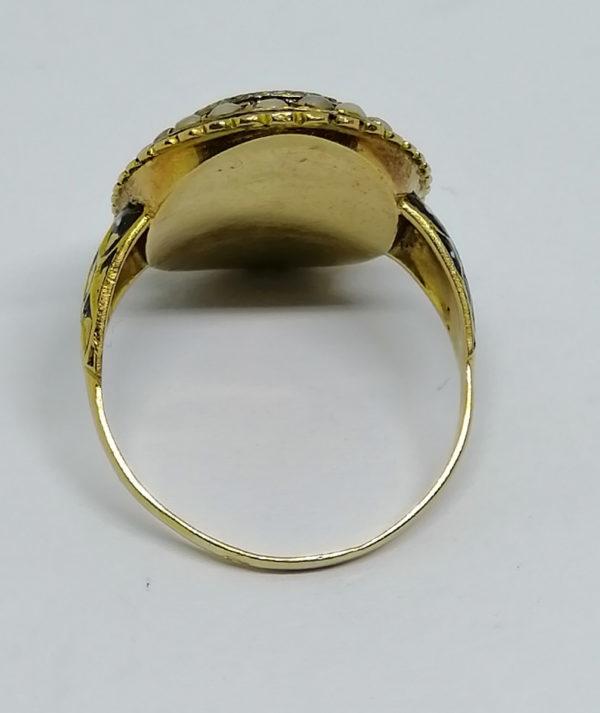 bague en or avec miniature émaillée et demi-perles fines vers 1860
