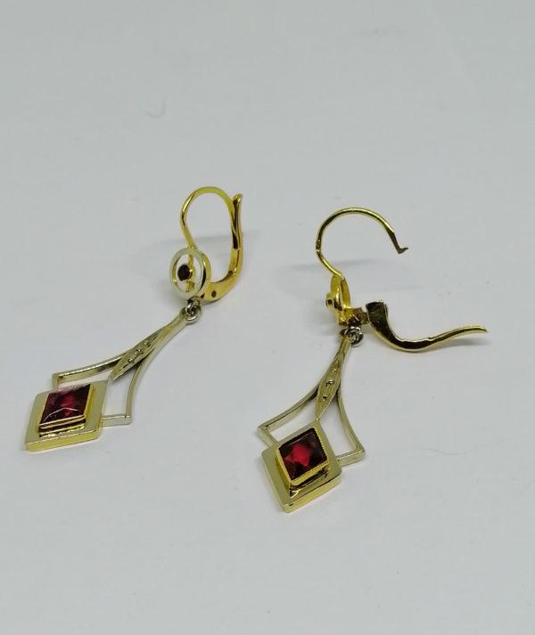 boucles d'oreilles pendantes en or bicolore art déco