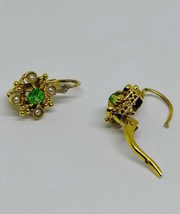 boucles d'oreilles or émeraudes et perles fines vers 1900