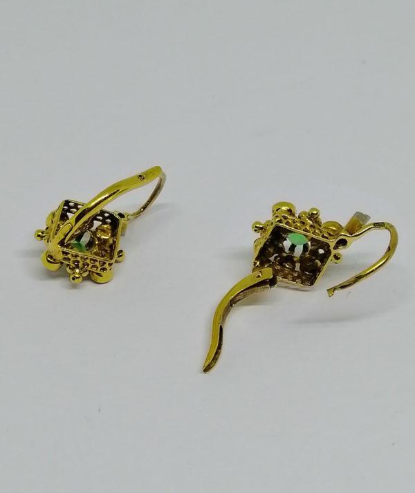 boucles d'oreilles or avec émeraudes perles fines vers 1900