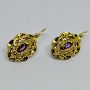 boucles d'oreilles grosse dormeuses avec grenat vers 1880