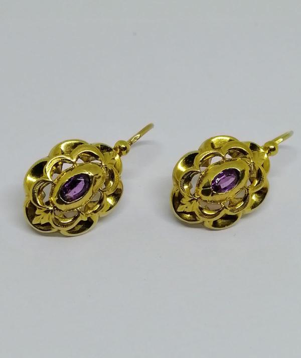 boucles d'oreilles grosse dormeuses avec grenat vers 1880