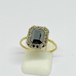 bague argent et or avec hématite et marcasites art déco vers 1925