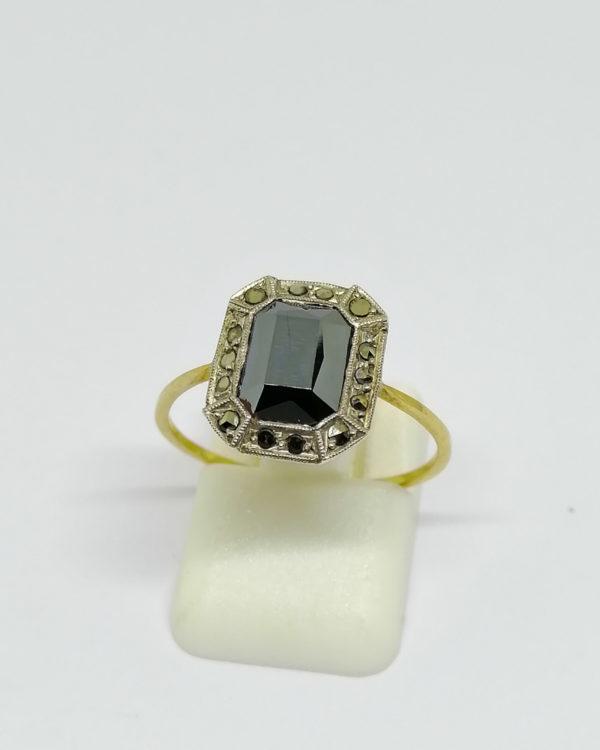 bague argent et or avec hématite et marcasites art déco vers 1925