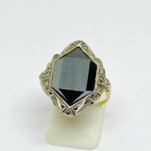 bague argent/or avec hématite et marcasites art déco vers 1930.