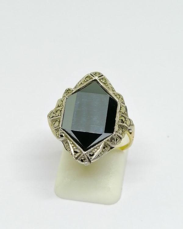 bague argent/or avec hématite et marcasites art déco vers 1930.