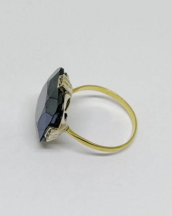 bague argent/or, avec grosse hématite art déco vers 1930.