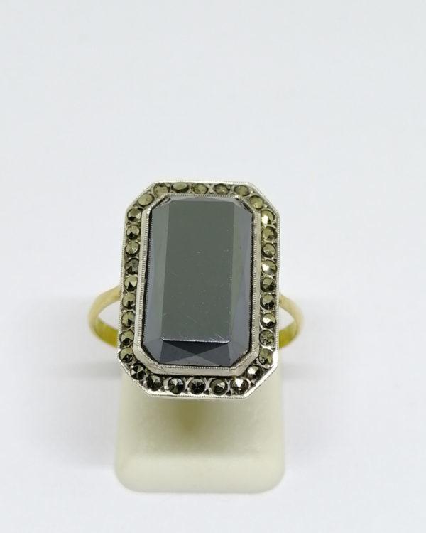 bague argent/or avec hématite et marcasites art déco vers 1930.