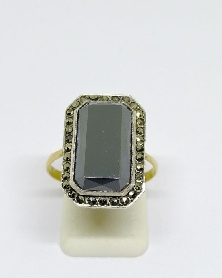 Petite Bague Ancienne En Argent Massif, Pierre Rouge Style Art Déco - Taille 44