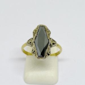 bague argent/or avec hématite et marcasites art déco vers 1930.