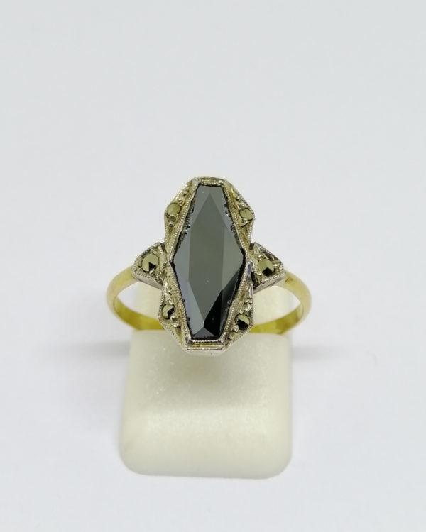 bague argent/or avec hématite et marcasites art déco vers 1930.