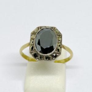 bague argent/or, avec hématite et pavage de marcasites art déco vers 1930.