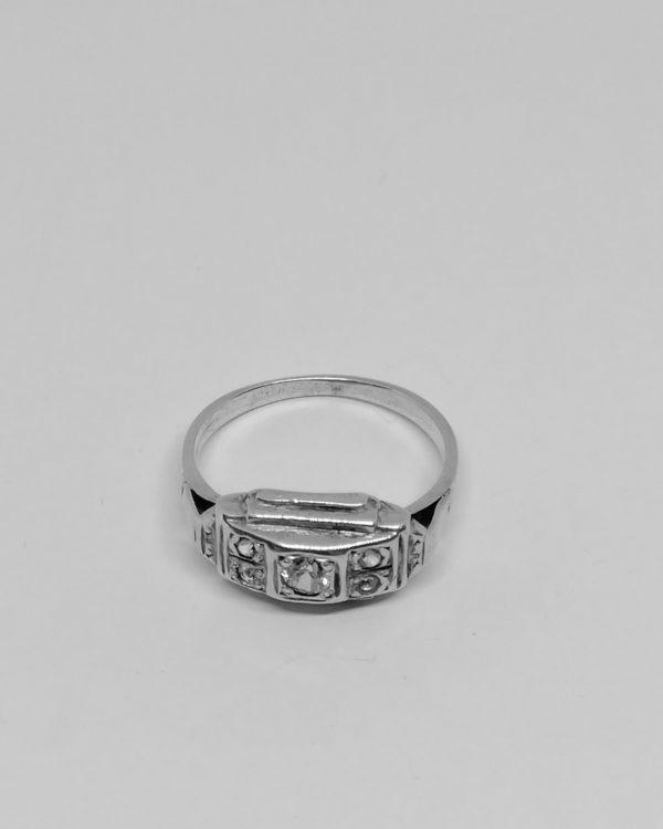 bague argent avec zircon et pierres blanche art déco vers 1930.