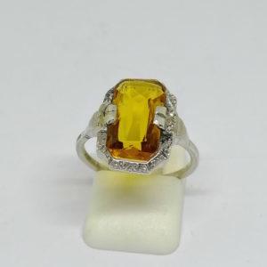 bague argent avec citrine synthétique art déco vers 1925