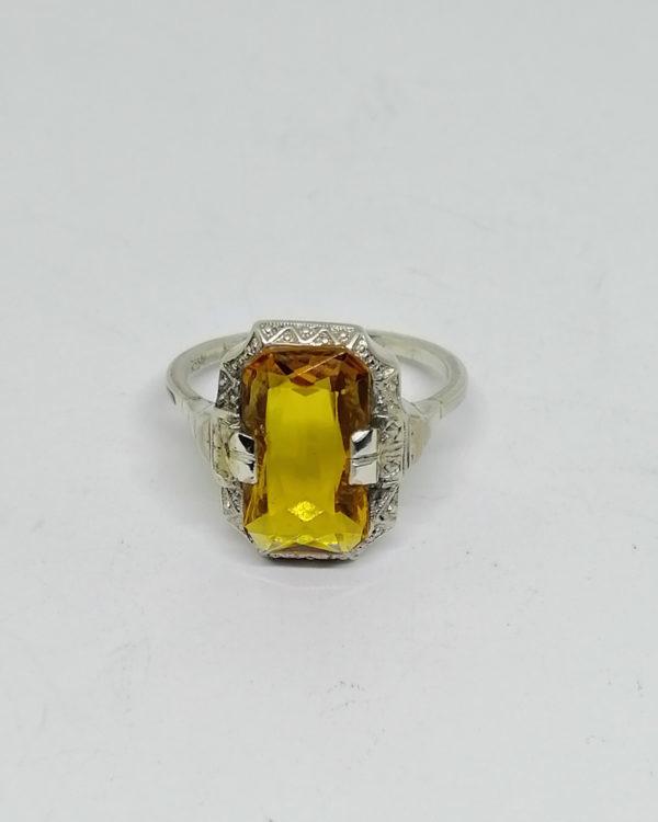 bague argent avec citrine synthétique art déco vers 1925.