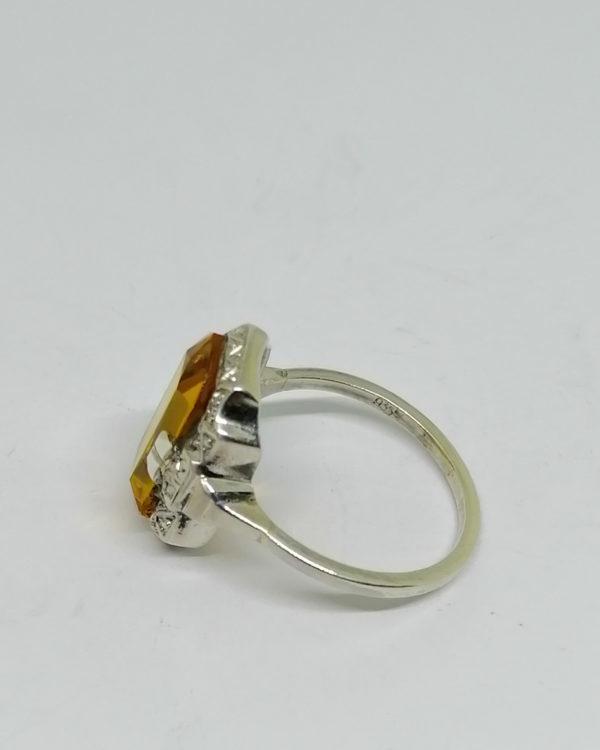 bague argent avec citrine synthétique , art déco vers 1925