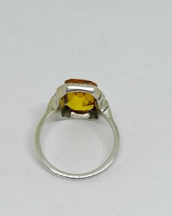 bague argent avec citrine synthétique, art déco vers 1925.