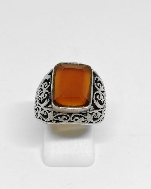 bague argent chevalière ajourée avec cornaline vers 1920