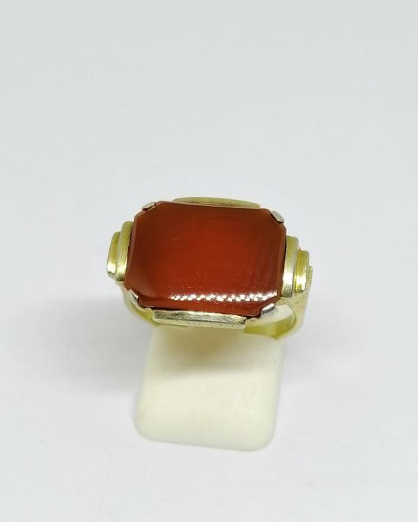 bague argent vermeil avec cornaline à plateau art déco vers 1925