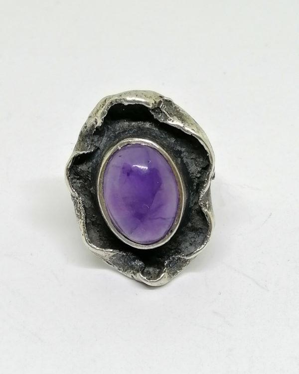 bague argent façon corolle et améthyste vers 1950-70