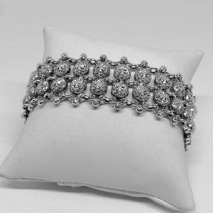 bracelet argent maille emboutie et travail de facettes en pointes vers 1900