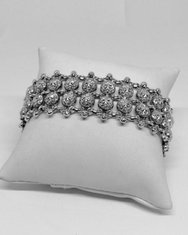 bracelet argent maille emboutie et travail de facettes en pointes vers 1900