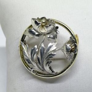 broche argent et or avec pavot typique de l'art nouveau vers 1900.