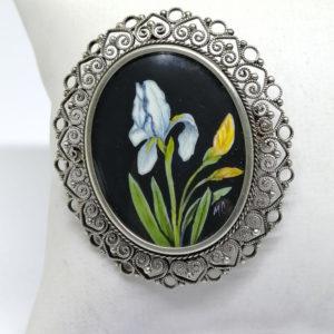 broche/pendentif en argent avec peinture miniature, vers 1920.