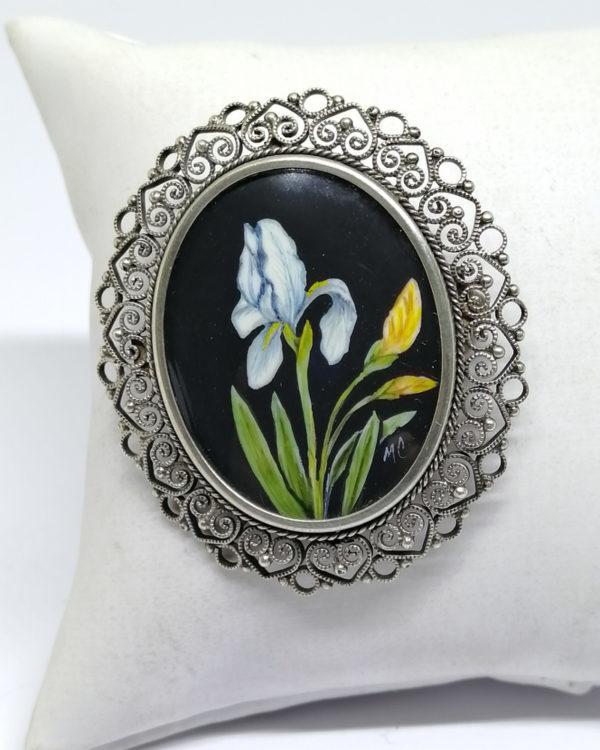 broche/pendentif en argent avec peinture miniature, vers 1920.