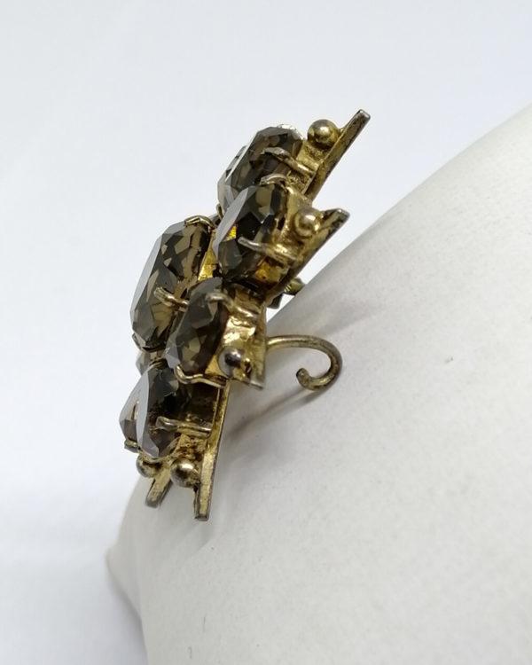 broche argent, vermeil, avec pavage de quartz fumé naturel en sertie griffes , vers 1900.
