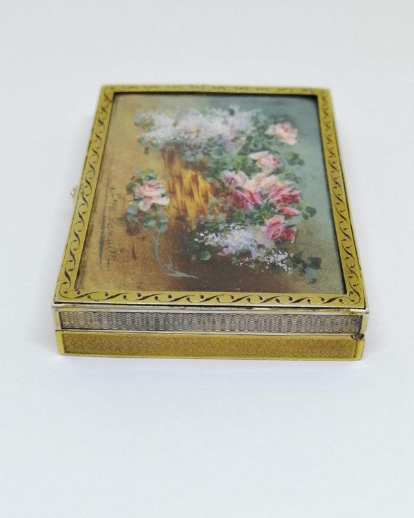 boîte argent et vermeil avec aquarelle miniature et signée 19ième siècle