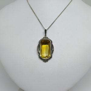 pendentif argent et citrine sur mesure travail art déco vers 1930.