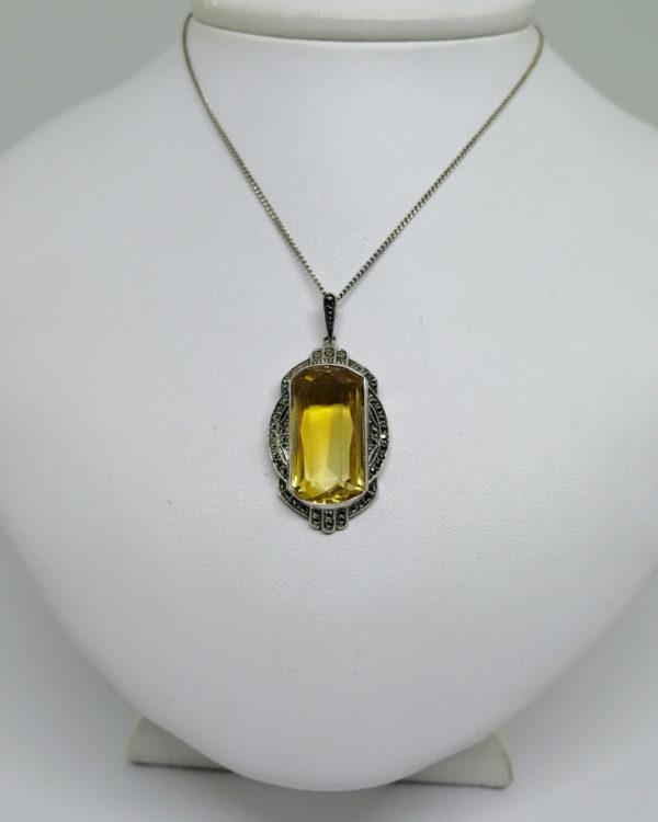 pendentif argent et citrine sur mesure travail art déco vers 1930.