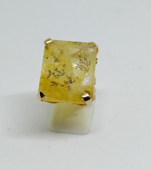 Bague or jaune, et grosse Agate Herborisée à facettes, peu courant.