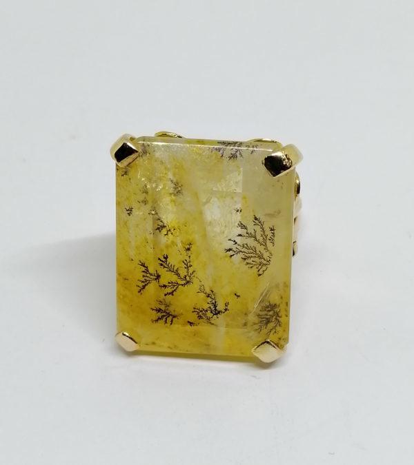 Bague or jaune, et grosse Agate Herborisée à facettes, peu courant. – Image 2
