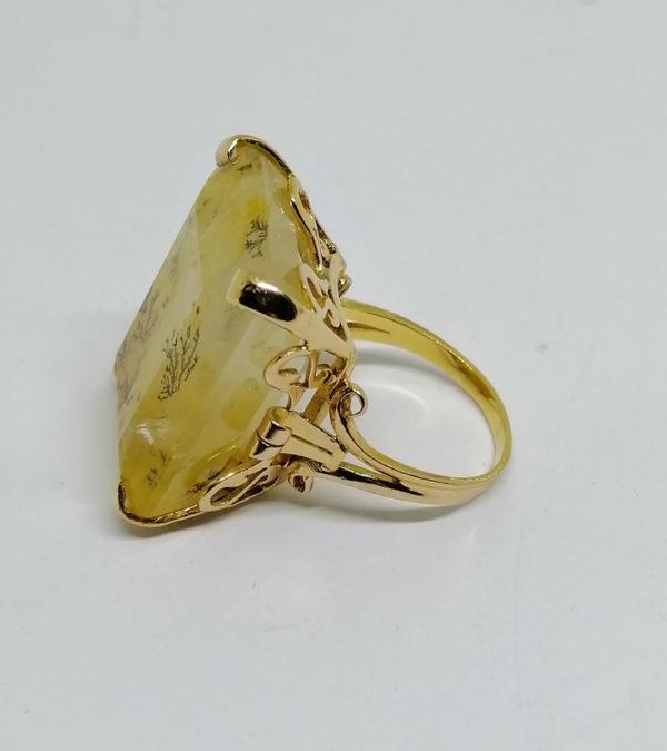 Bague or jaune, et grosse Agate Herborisée à facettes, peu courant. – Image 3