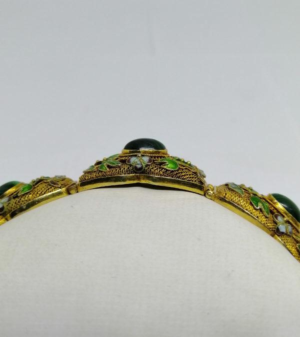 Bracelet argent, vermeil filigrané, Malachite et émaillé, vers 1900. – Image 4