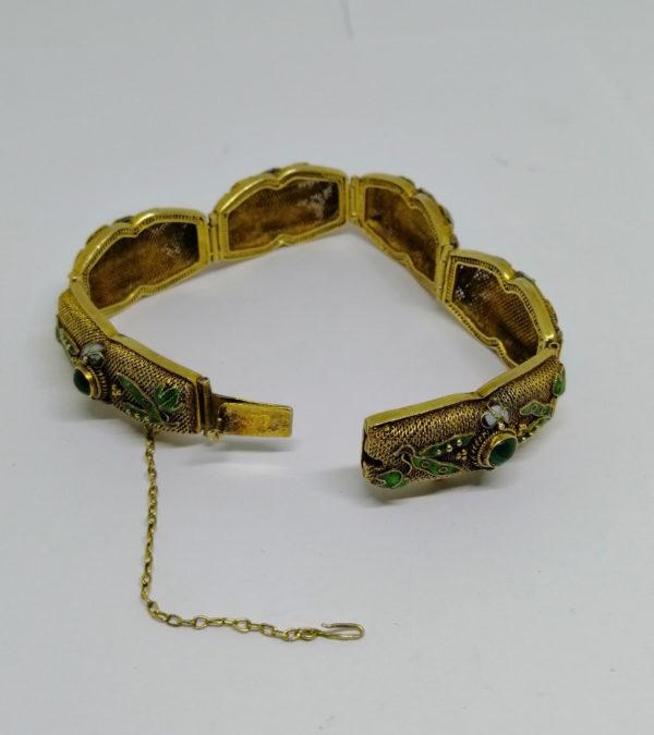 Bracelet argent, vermeil filigrané, Malachite et émaillé, vers 1900. – Image 5