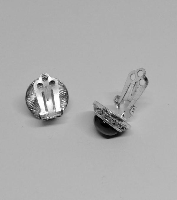 Boucles d'oreilles, clip, hématite et strass blanc. – Image 3