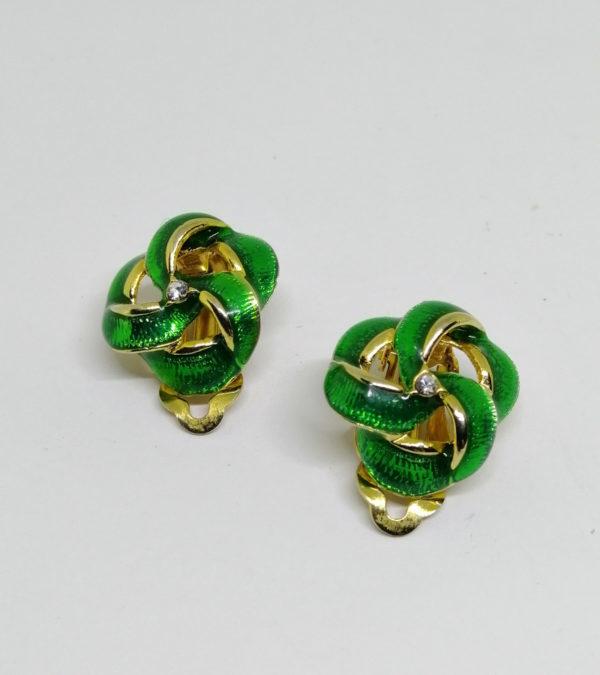Boucles d'oreilles en clip , laiton et émail vert. – Image 2