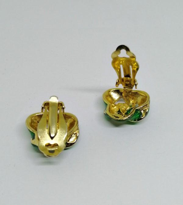 Boucles d'oreilles en clip , laiton et émail vert. – Image 3