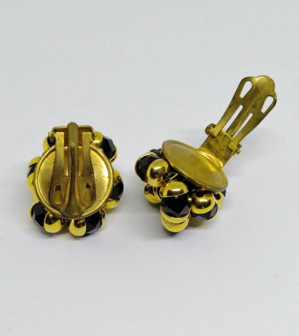 Boucles d'oreilles, clip, laiton et strass noir. – Image 3
