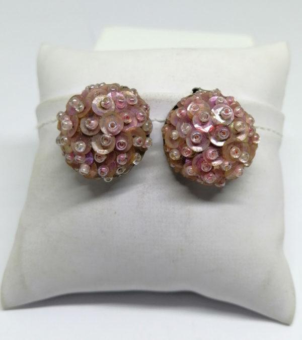 Boucles d'oreilles , clip, avec paillettes rose.
